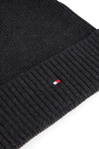 Tommy Hilfiger Flag Pima Cotton Cashmere Beanie in Charcoal Grey