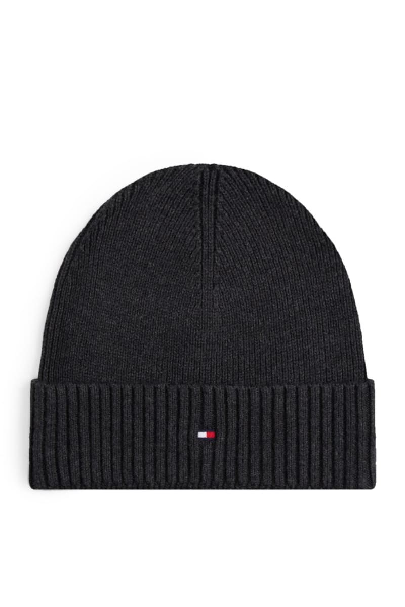 Tommy Hilfiger Flag Pima Cotton Cashmere Beanie in Charcoal Grey