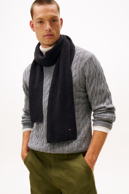 Tommy Hilfiger Flag Pima Cotton Cashmere Scarf in Charcoal Grey