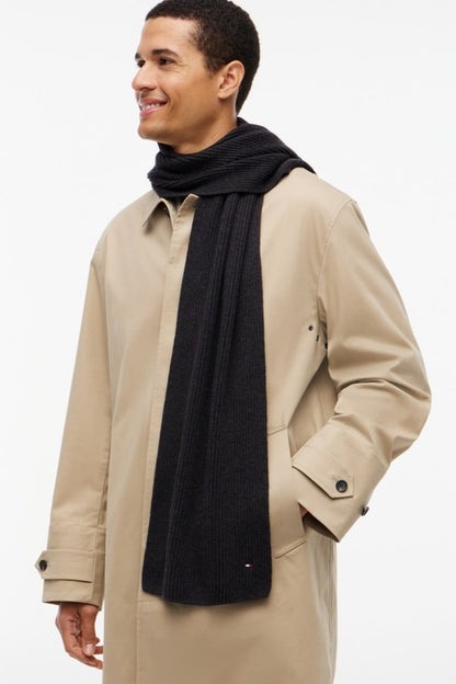 Tommy Hilfiger Flag Pima Cotton Cashmere Scarf in Charcoal Grey, flag embroidery detail