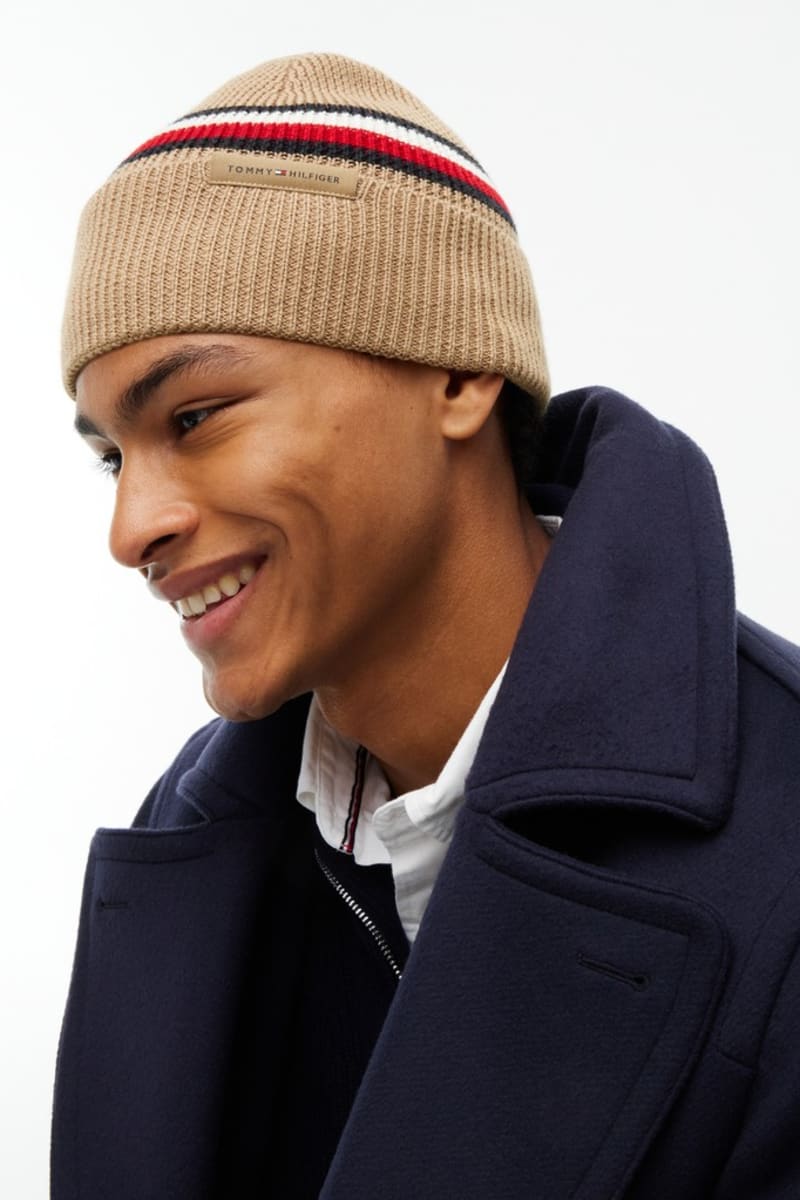 Tommy Hilfiger RWB Beanie in Southern Tan, knit detail