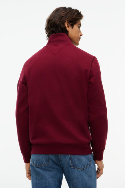 Tommy Hilfiger 37233 Regular Fit Essential Fleece Quarter Zip Sweatshirt Burgundy
