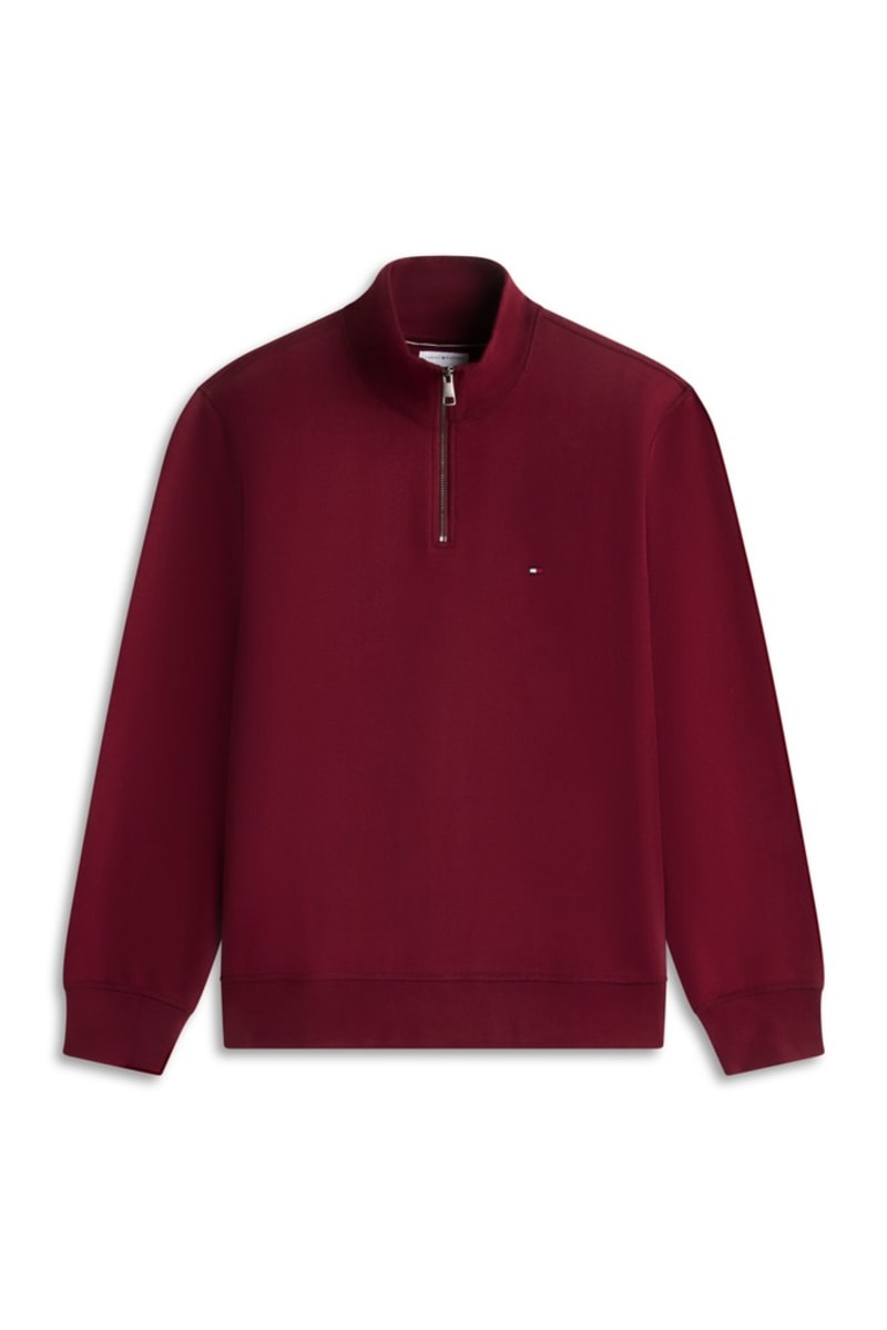 Tommy Hilfiger 37233 Regular Fit Essential Fleece Quarter Zip Sweatshirt Burgundy