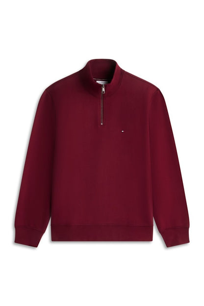 Tommy Hilfiger 37233 Regular Fit Essential Fleece Quarter Zip Sweatshirt Burgundy