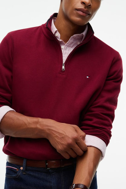 Tommy Hilfiger MW0MW40042 Regular Fit French Rib Cotton Quarter Zip Jumper Burgundy