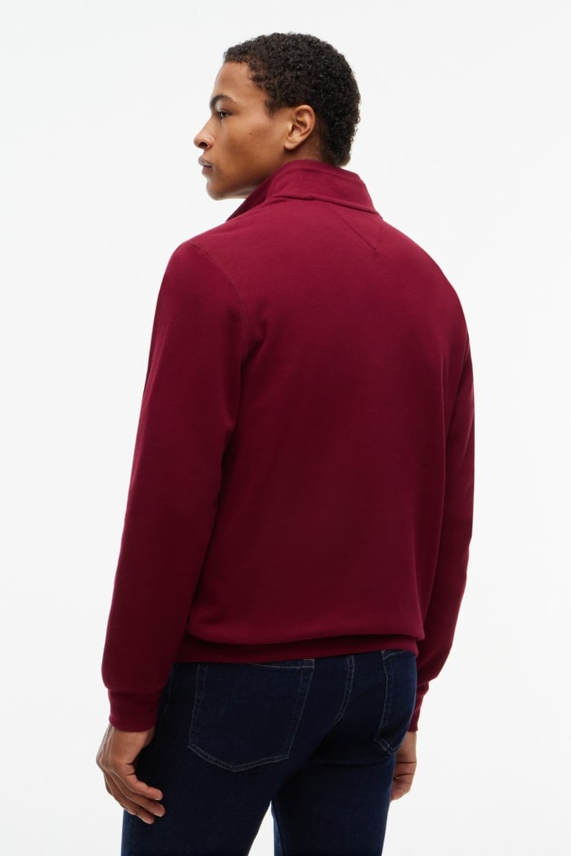 Tommy Hilfiger MW0MW40042 Regular Fit French Rib Cotton Quarter Zip Jumper Burgundy