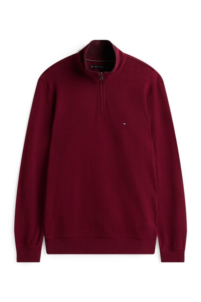 Tommy Hilfiger MW0MW40042 Regular Fit French Rib Cotton Quarter Zip Jumper Burgundy