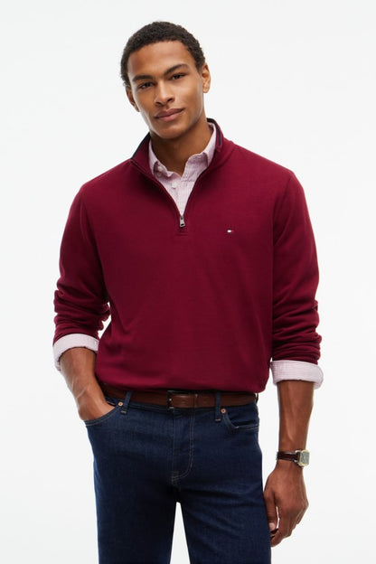 Tommy Hilfiger MW0MW40042 Regular Fit French Rib Cotton Quarter Zip Jumper Burgundy