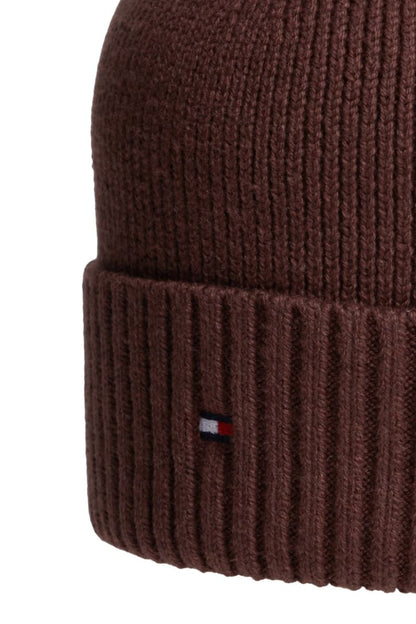 Tommy Hilfiger Flag Pima Cotton Cashmere Beanie in Red Wine, cuff detail
