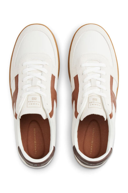 Tommy Hilfiger FM0FM06068 Tribeca Leather Mixed Texture Trainers Ecru