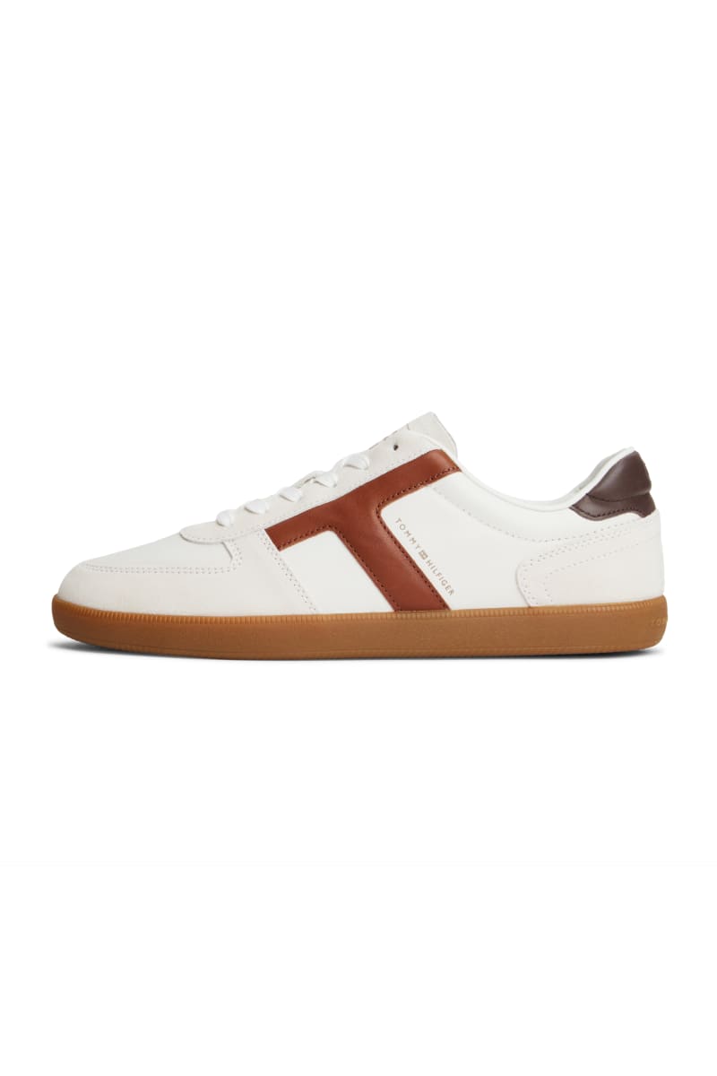 Tommy Hilfiger FM0FM06068 Tribeca Leather Mixed Texture Trainers Ecru