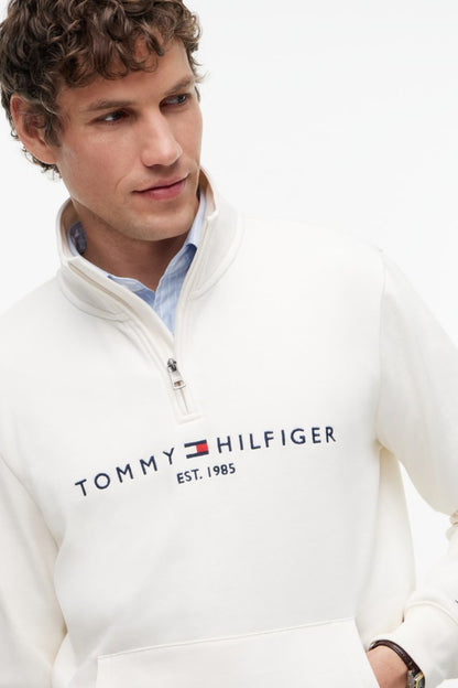 Tommy Hilfiger 20954 Regular Fit Logo Half Zip Mock Neck Sweatshirt Ivory Petal