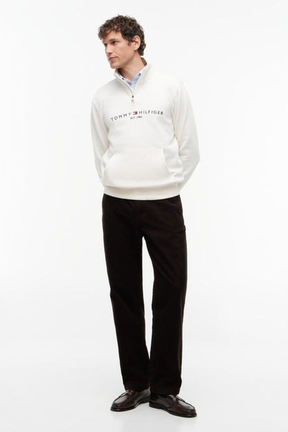 Tommy Hilfiger 20954 Regular Fit Logo Half Zip Mock Neck Sweatshirt Ivory Petal