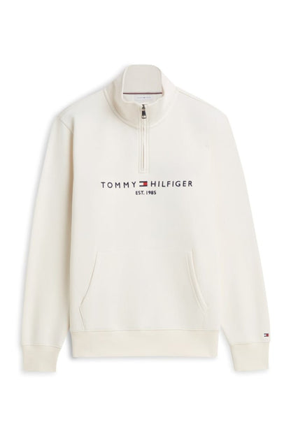 Tommy Hilfiger 20954 Regular Fit Logo Half Zip Mock Neck Sweatshirt Ivory Petal