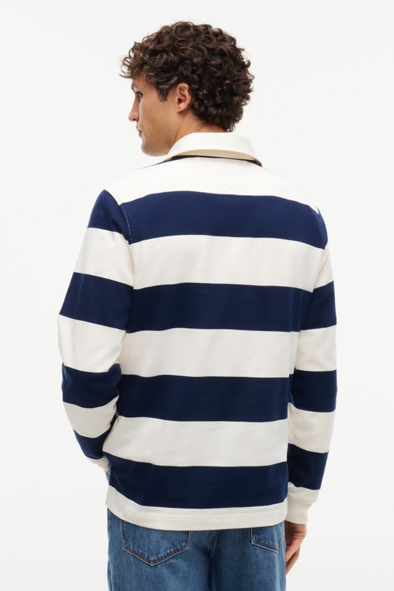 Tommy Hilfiger 45692 Essential Stripe Rugby Jumper Ivory Petal and Carbon Navy