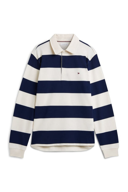Tommy Hilfiger 45692 Essential Stripe Rugby Jumper Ivory Petal and Carbon Navy