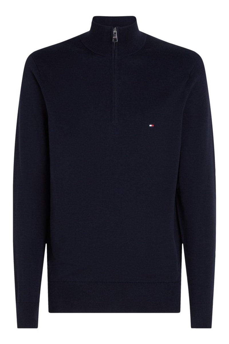 Tommy Hilfiger Essential Cotton Zip Mock Neck Jumper Navy Blue