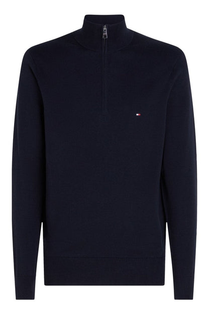 Tommy Hilfiger Essential Cotton Zip Mock Neck Jumper Navy Blue