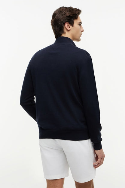 Tommy Hilfiger Essential Cotton Zip Mock Neck Jumper Navy Blue