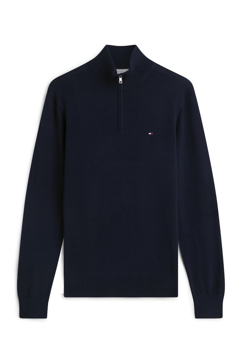 Tommy Hilfiger Essential Cotton Zip Mock Neck Jumper Navy Blue