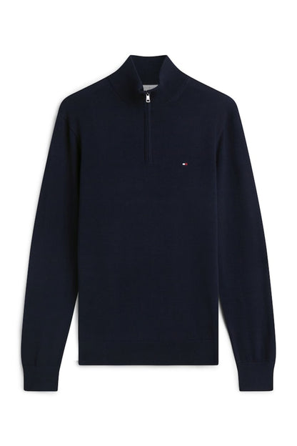 Tommy Hilfiger Essential Cotton Zip Mock Neck Jumper Navy Blue