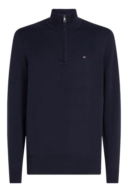 Tommy Hilfiger Essential Cotton Zip Mock Neck Jumper Navy Blue