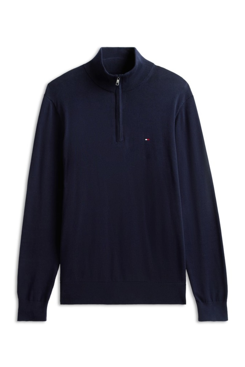 Tommy Hilfiger Essential Cotton Zip Mock Neck Jumper Navy Blue