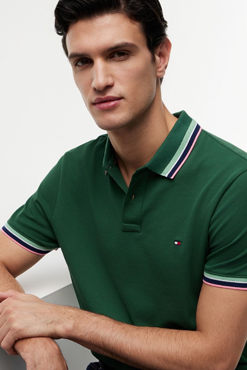 Tommy Hilfiger Contrast Collar Cuff Polo Street Green