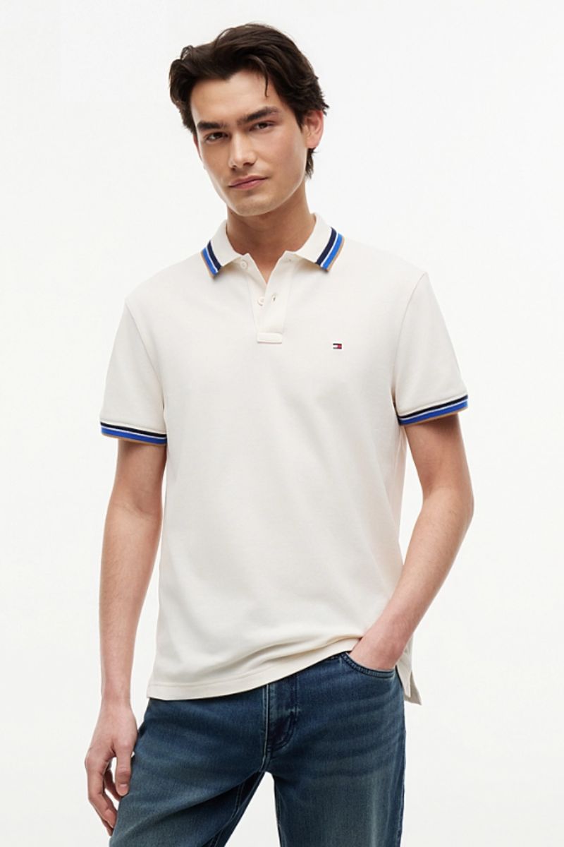 Tommy Hilfiger Contrast Collar Cuff Polo Ivory Petal