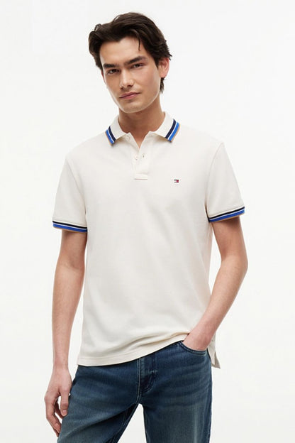 Tommy Hilfiger Contrast Collar Cuff Polo Ivory Petal