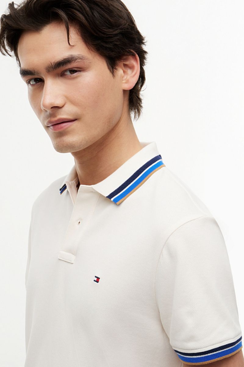 Tommy Hilfiger Contrast Collar Cuff Polo Ivory Petal