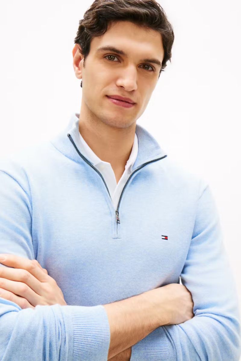 Tommy Hilfiger Essential Cotton Zip Mock Blue