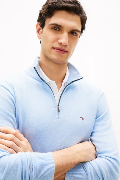 Tommy Hilfiger Essential Cotton Zip Mock Blue