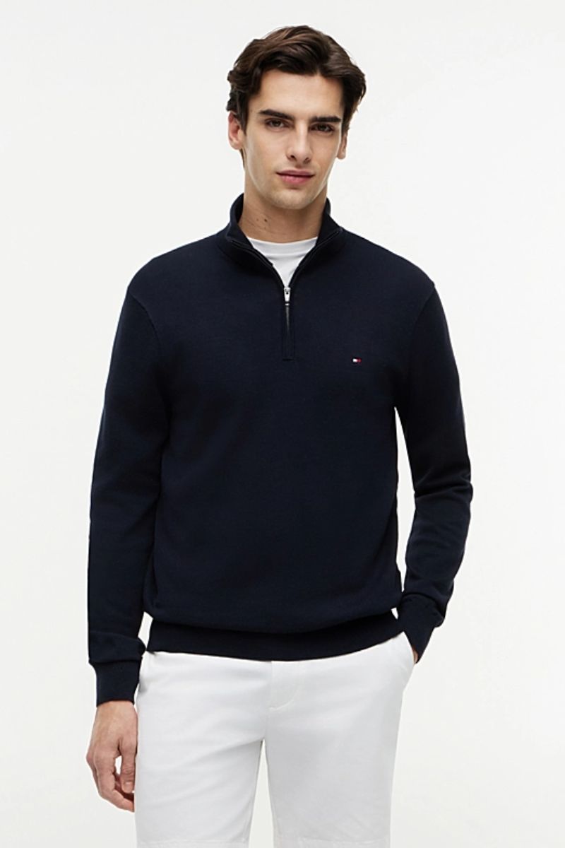 Tommy Hilfiger Essential Cotton Zip Mock Navy