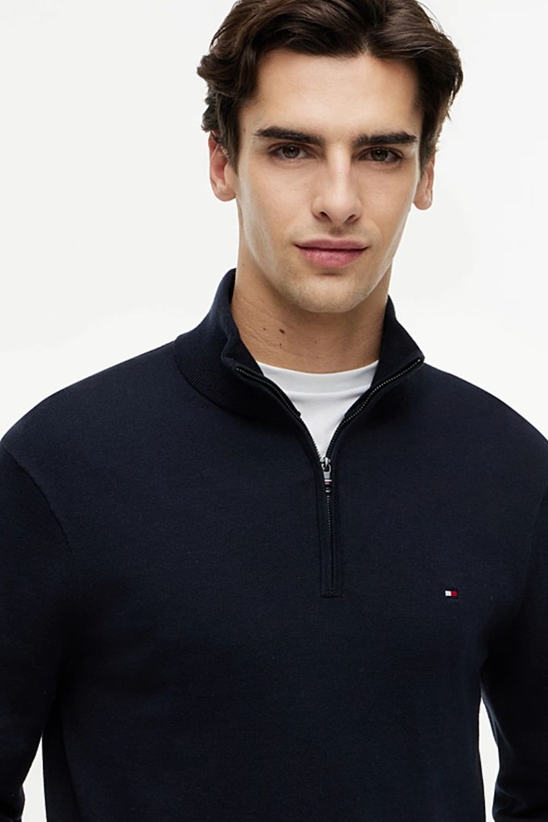 Tommy Hilfiger Essential Cotton Zip Mock Navy