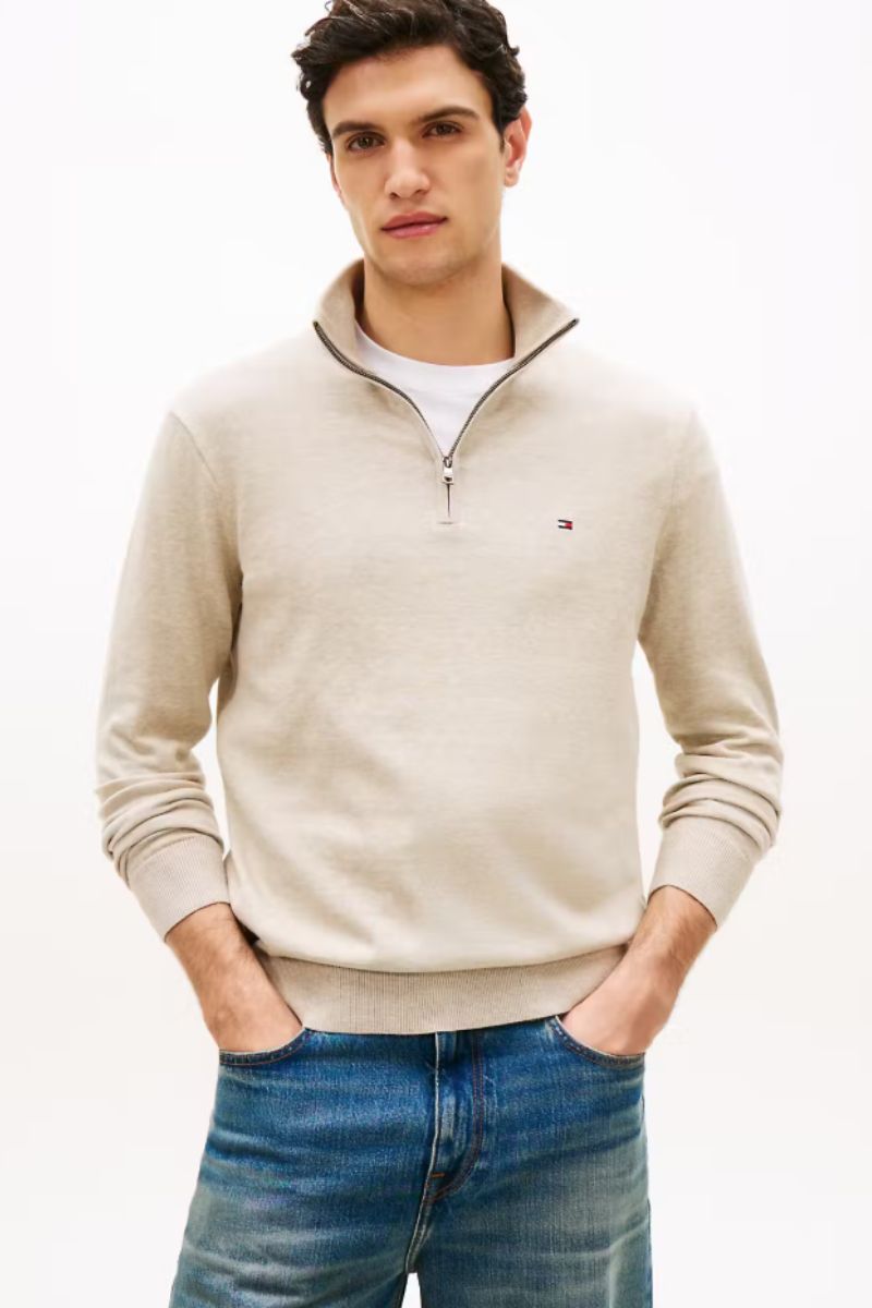 Tommy Hilfiger Essential Cotton Zip Mock Sandalwood