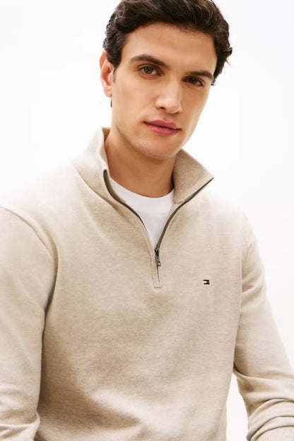 Tommy Hilfiger Essential Cotton Zip Mock Sandalwood