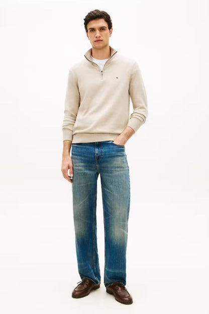 Tommy Hilfiger Essential Cotton Zip Mock Sandalwood