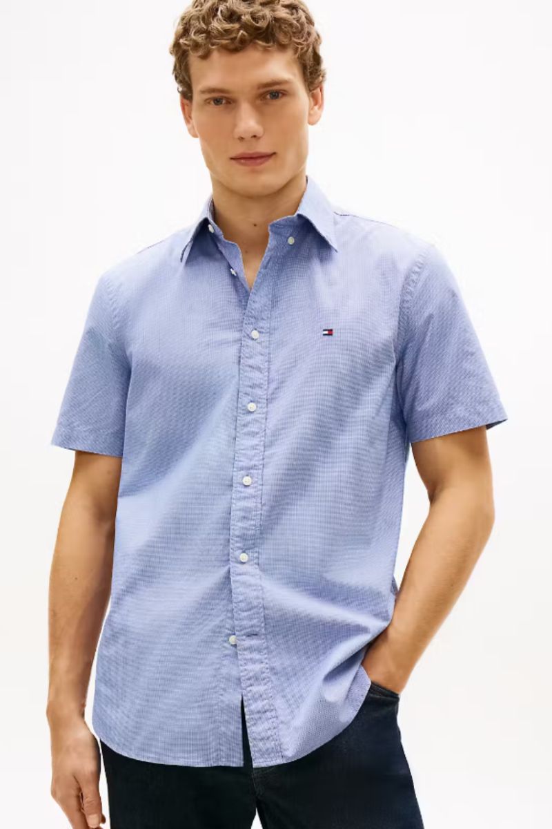 Tommy Hilfiger Flex Poplin Houndstooth Shirt Blue
