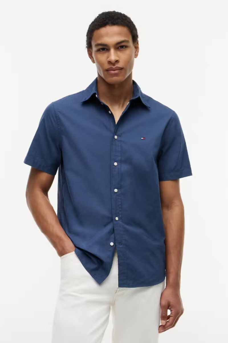 Tommy Hilfiger Flex Poplin Houndstooth Shirt Navy