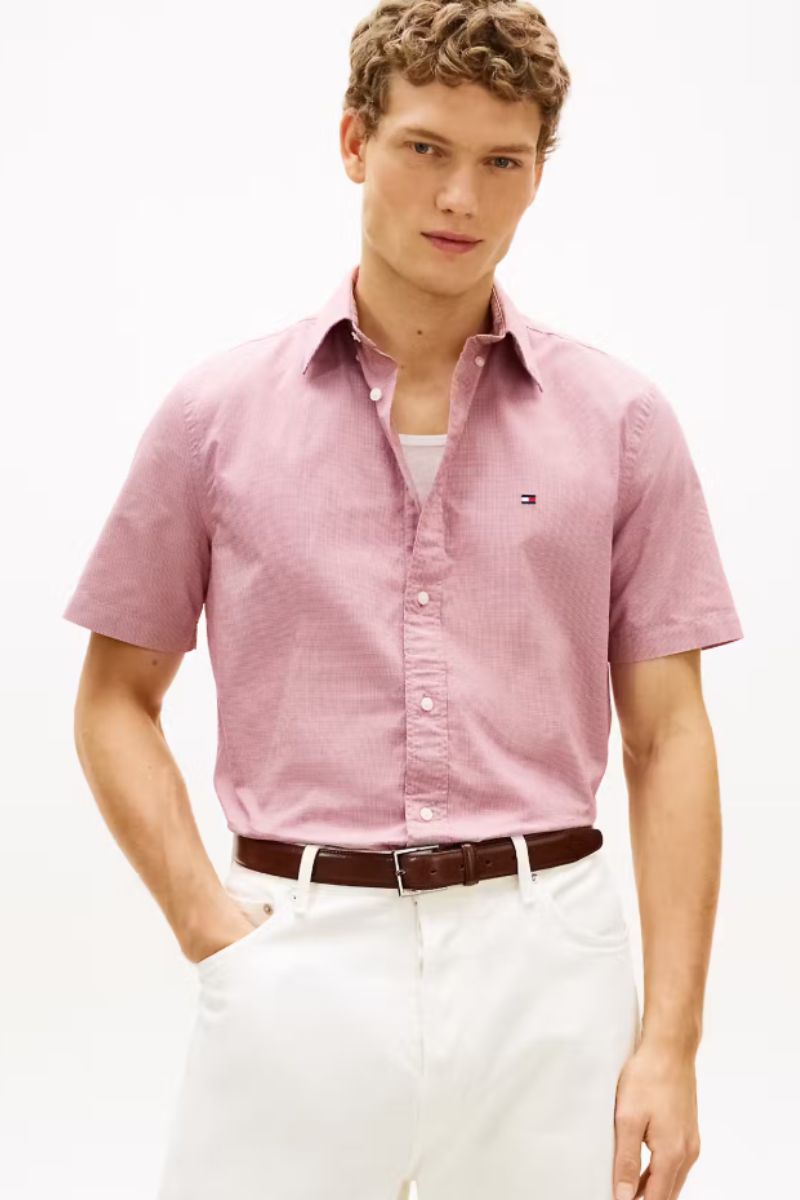 Tommy Hilfiger Flex Poplin Houndstooth Shirt Red