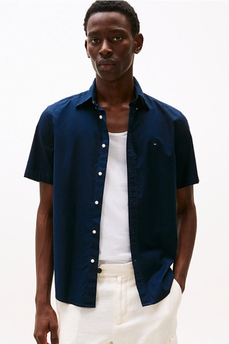 Tommy Hilfiger Flex Poplin Solid SS Shirt Navy