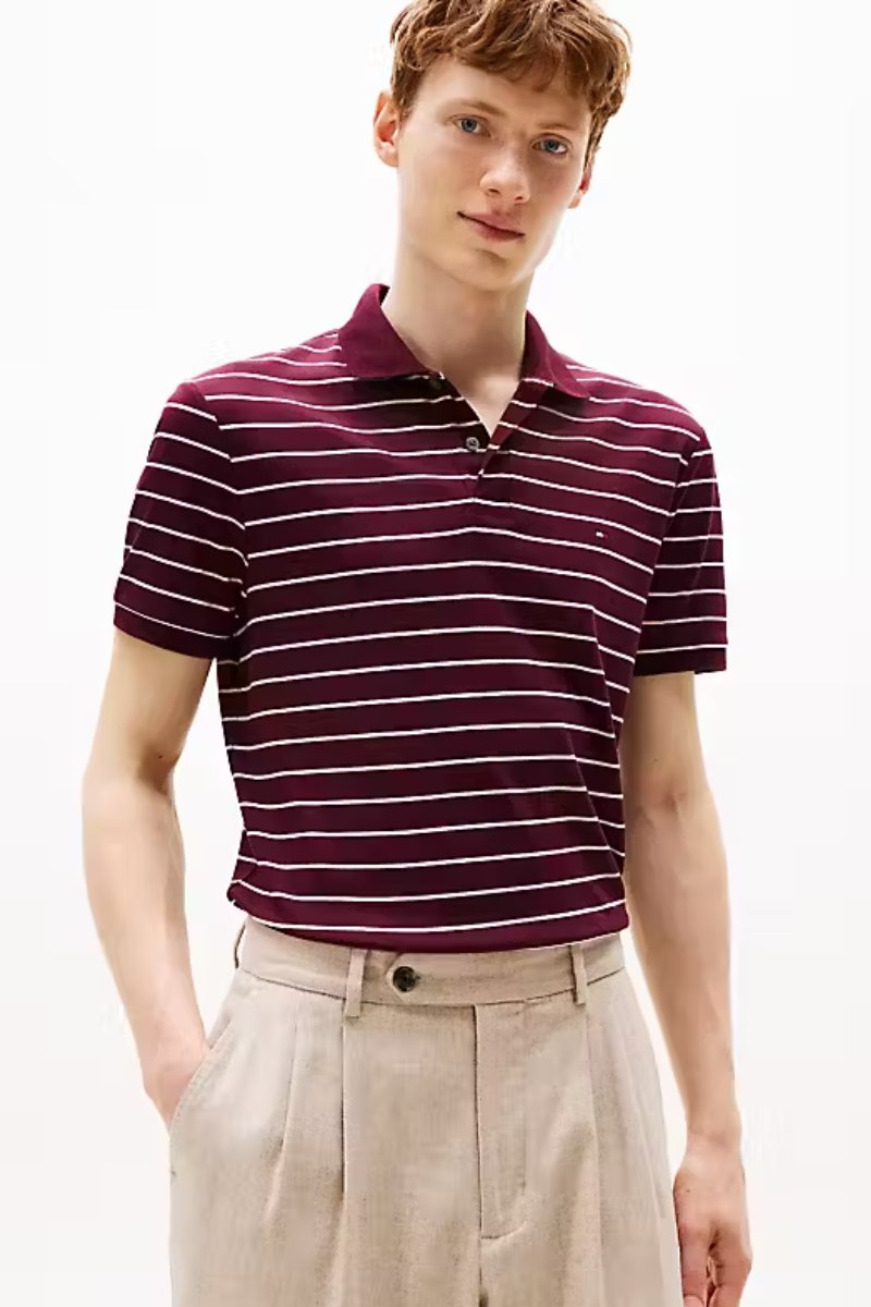 Tommy Hilfiger Liquid Cotton Polo Burgundy Stripe