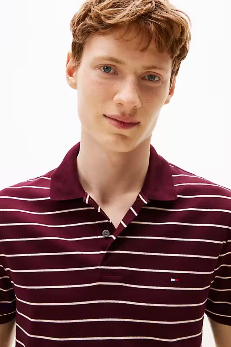 Tommy Hilfiger Liquid Cotton Polo Burgundy Stripe
