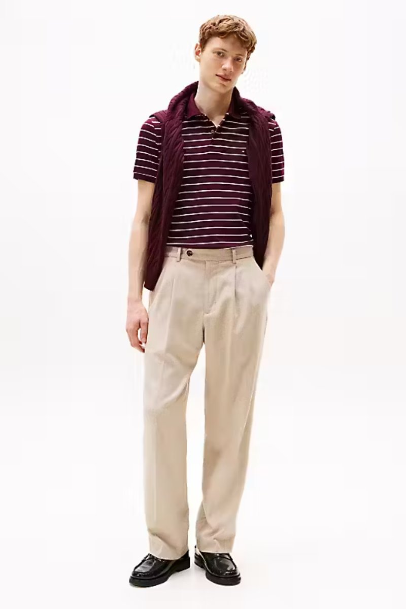 Tommy Hilfiger Liquid Cotton Polo Burgundy Stripe