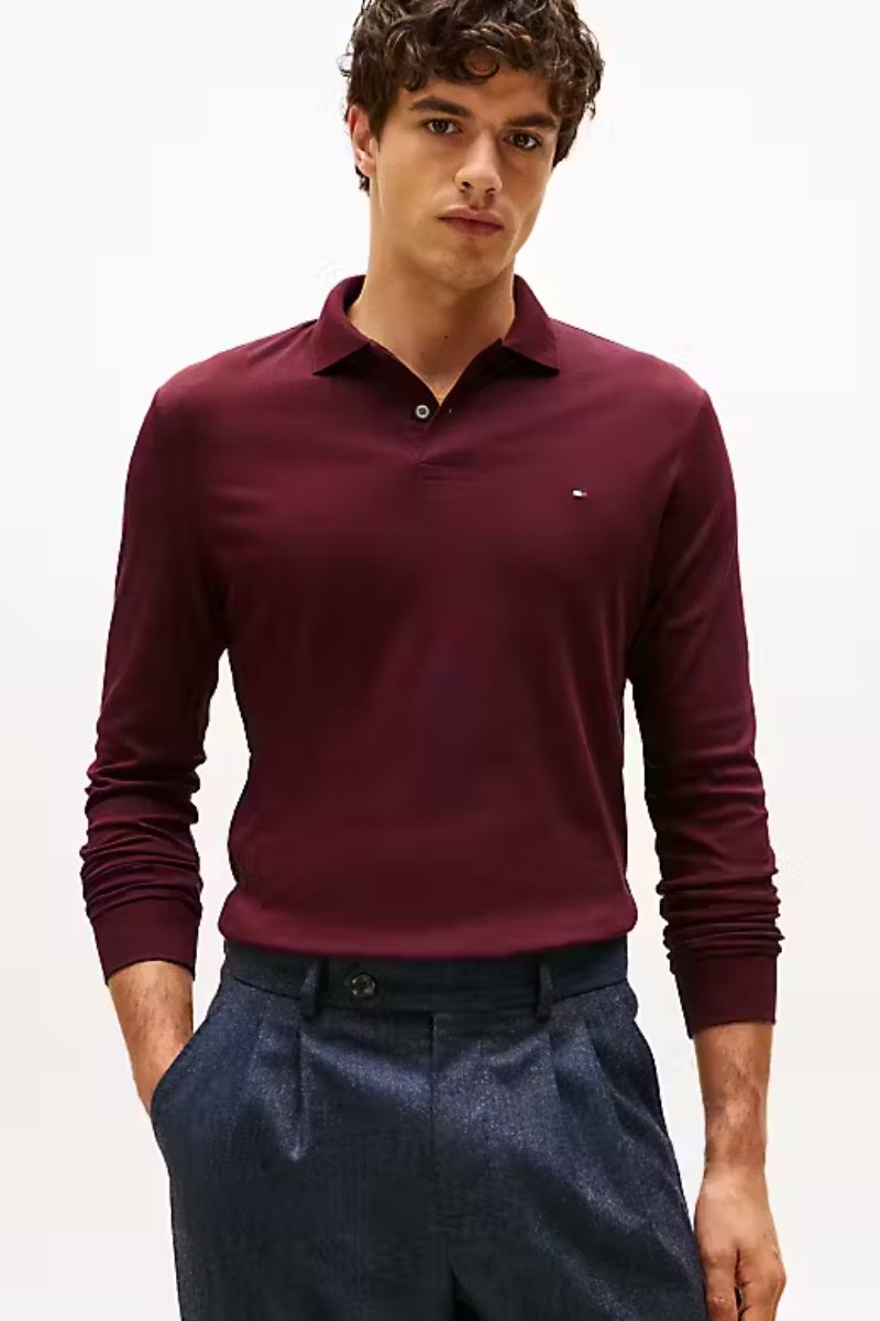 Tommy Hilfiger Long Sleeve Liquid Cotton Polo Burgundy