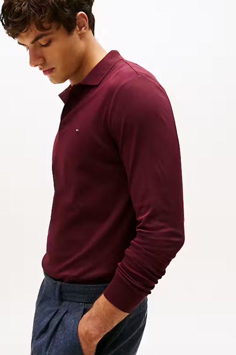 Tommy Hilfiger Long Sleeve Liquid Cotton Polo Burgundy