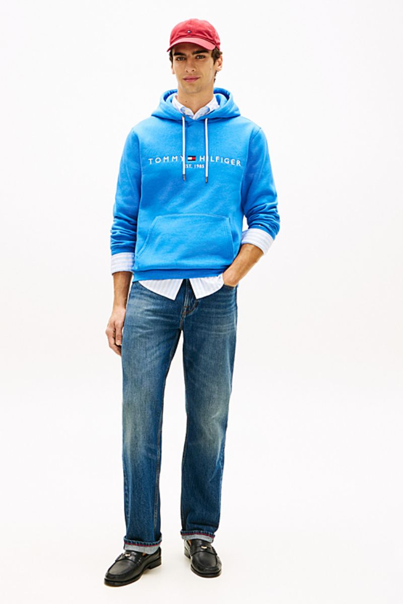 Tommy Hilfiger Logo Hoodie Blue Orbit