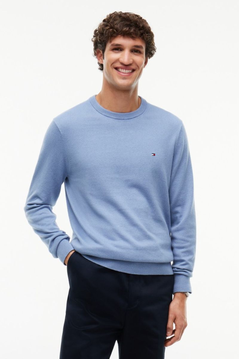 Tommy Hilfiger 28046 Pima Cotton Cashmere Crew Neck Jumper Brisk Blue