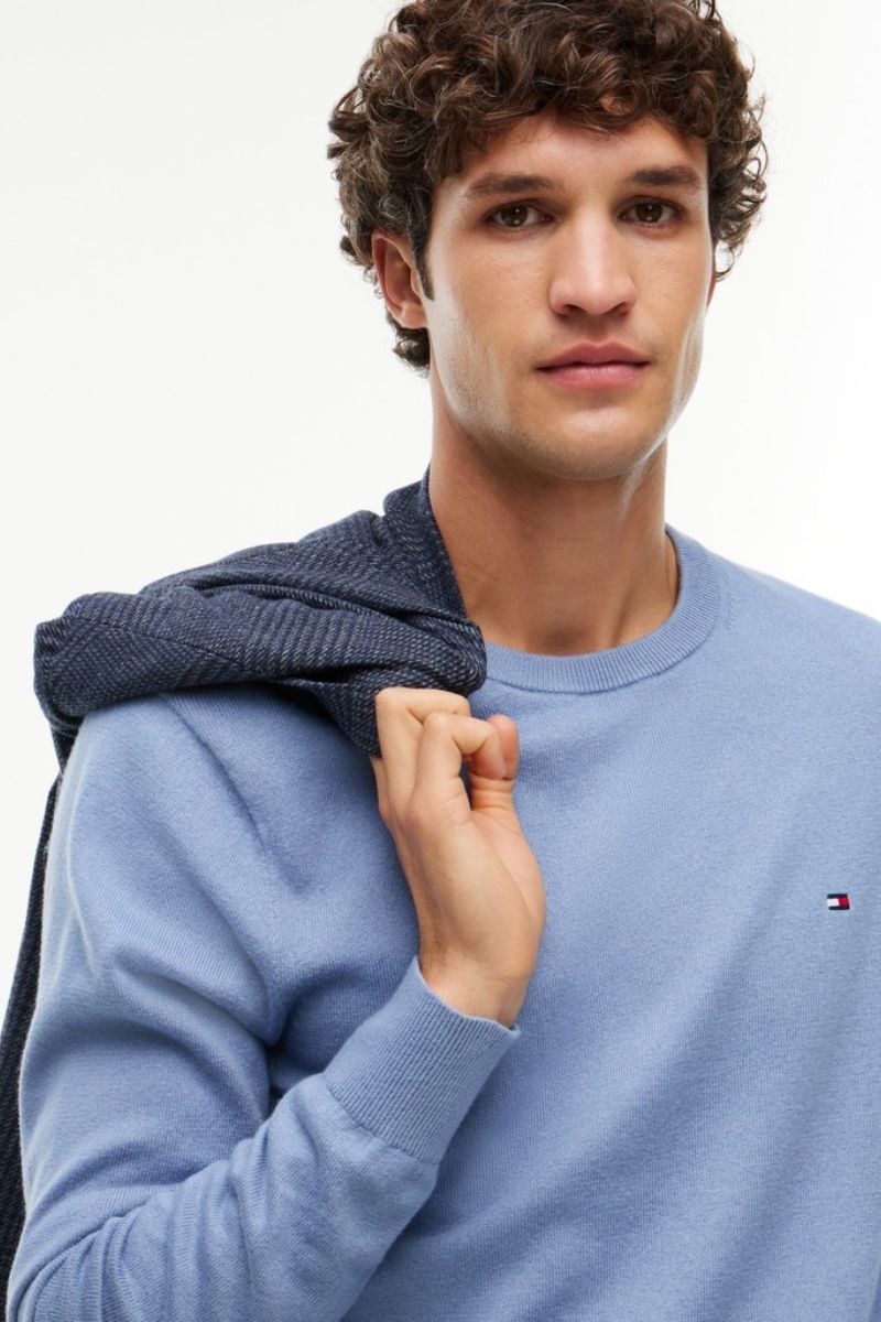 Tommy Hilfiger 28046 Pima Cotton Cashmere Crew Neck Jumper Brisk Blue